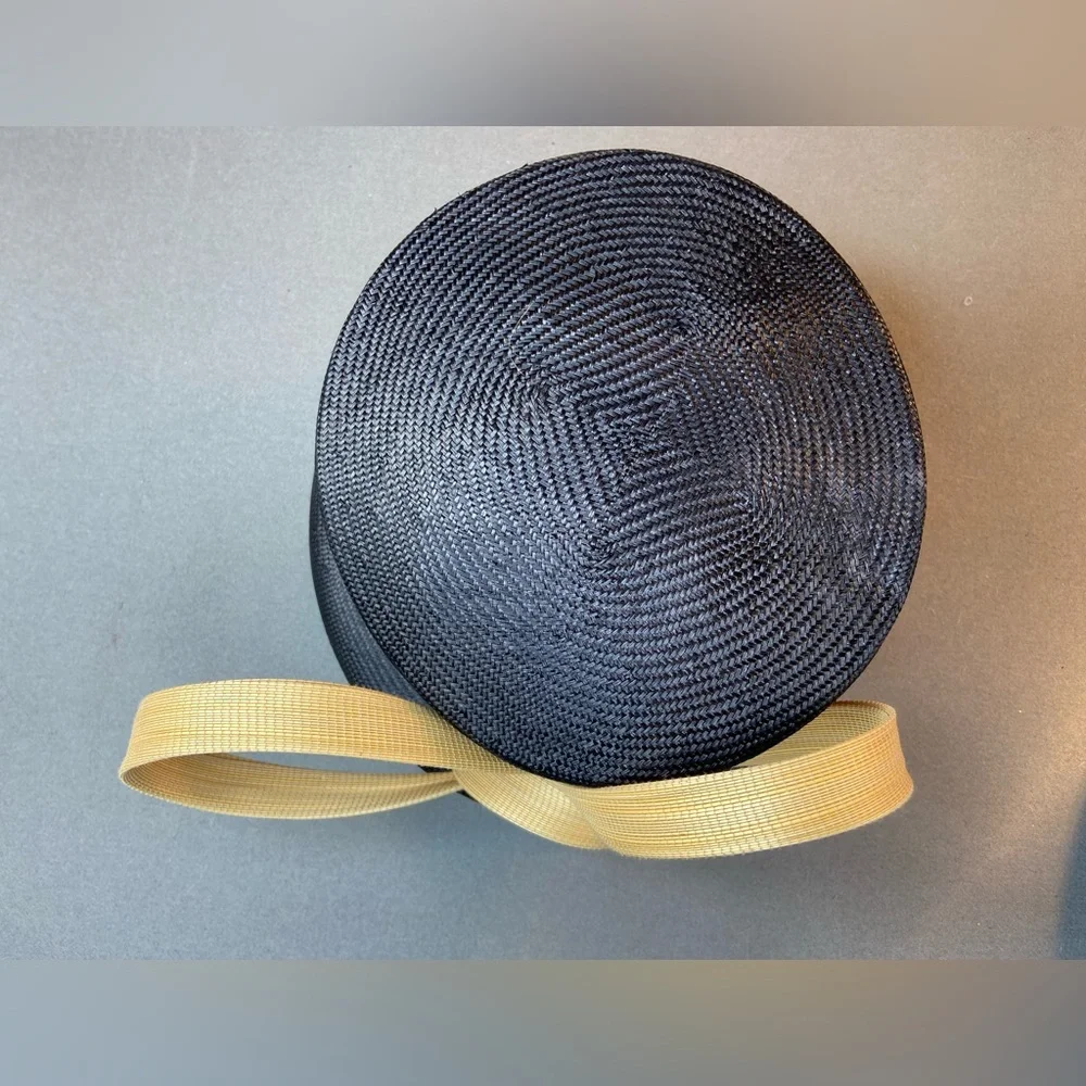 Philip Treacy London Asymmetrical‎ Navy Straw Hat with Sculptural Bow